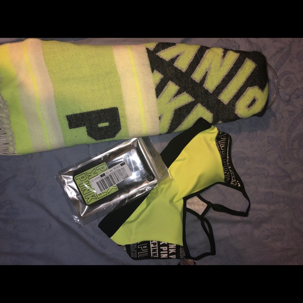 VS PINK Neon Citrus Bra, Case, Scarf Bundle Large - Picture 5 of 5